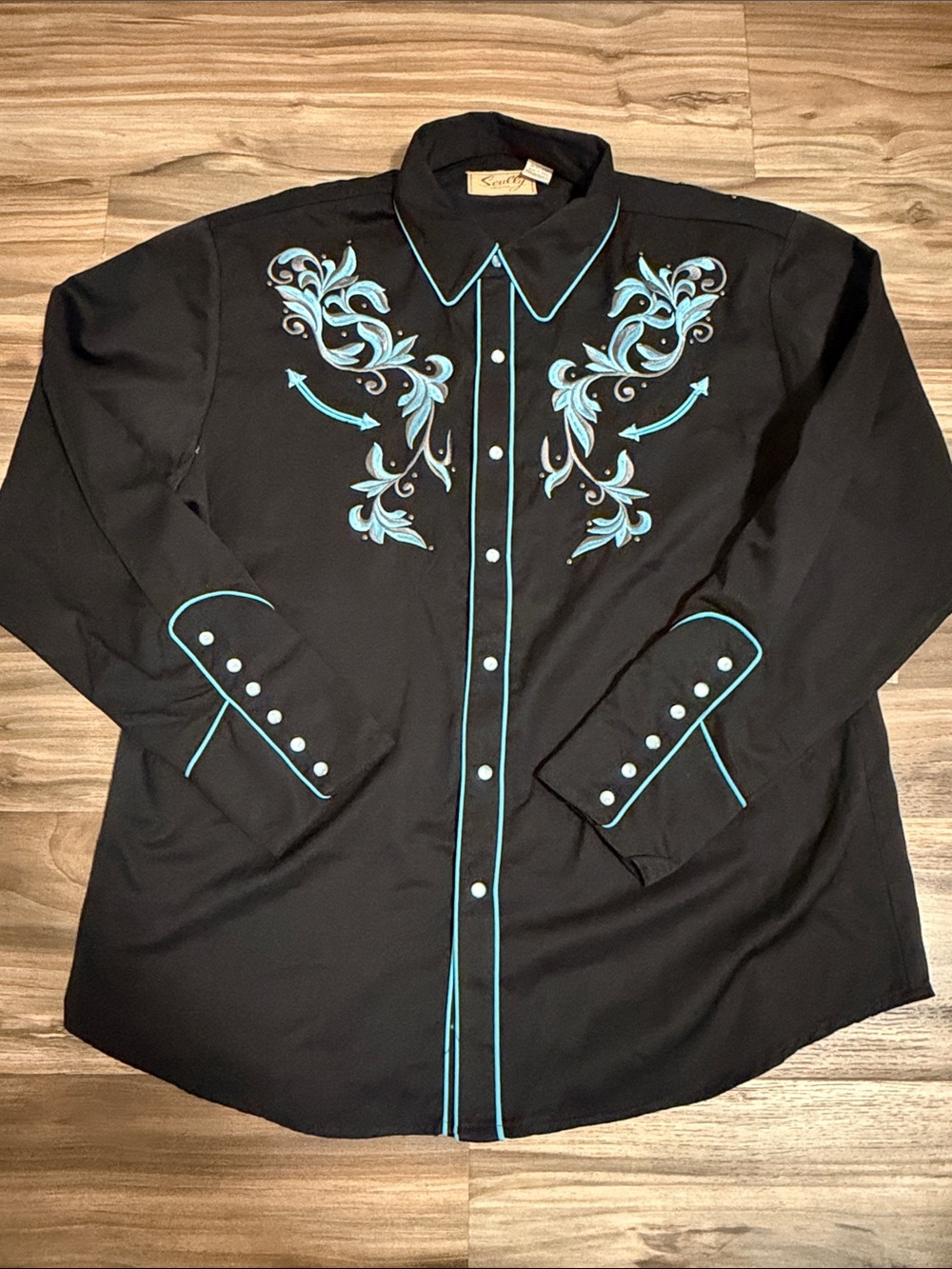 Scully Western Shirt Men's XL Blue Leaf Embroidered Pearl Snap Cowboy Ranch NWT